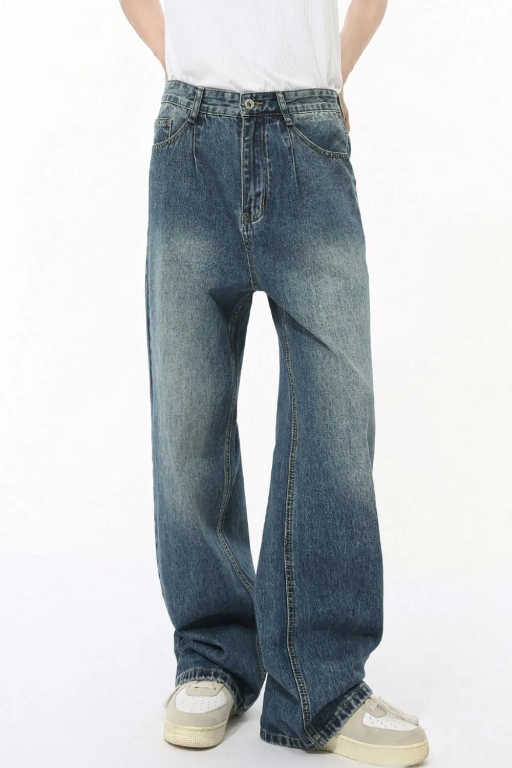 Premium Mid Rise Wide Leg Jeans with Pockets