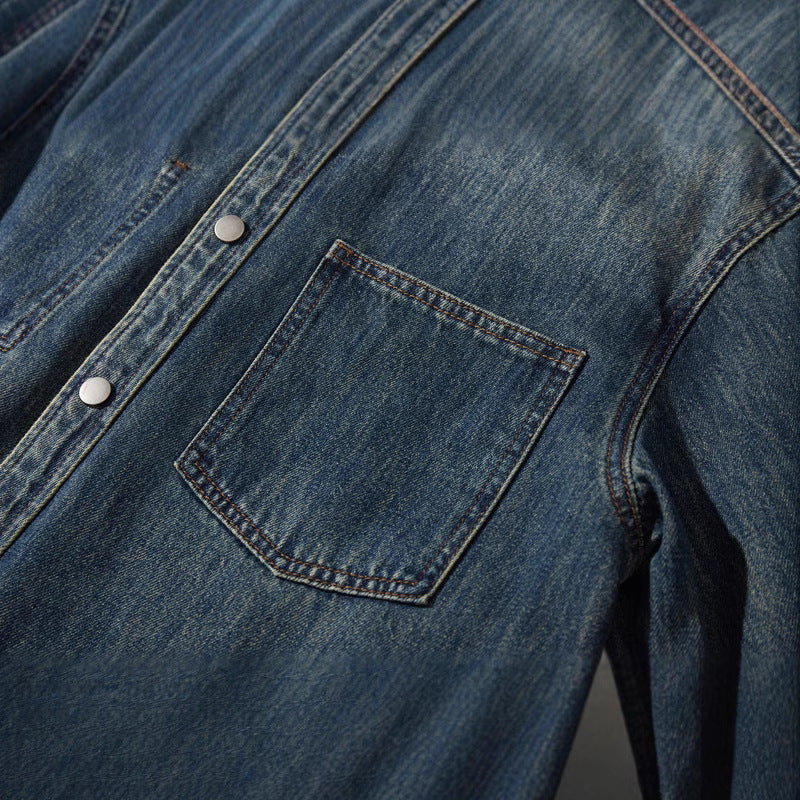 Retro Streetwear Cargo Denim Shirt - Men's Loose Casual Long Sleeve Jacket
