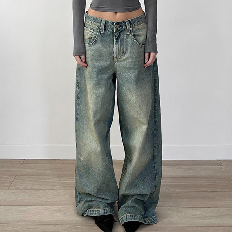 Loose Solid Color Minimalist Washed Denim Jeans