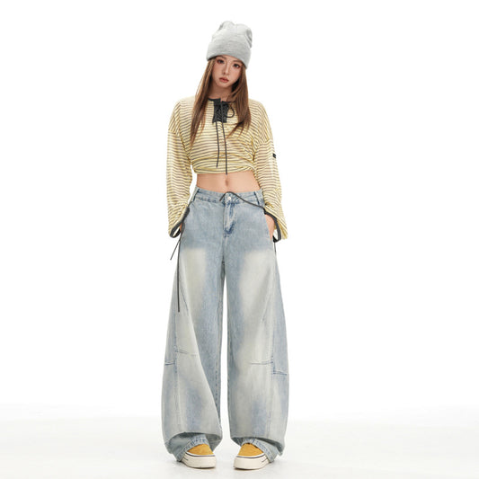 Retro Slouchy Denim Pants for Women - Loose, Flowy Patchwork Design