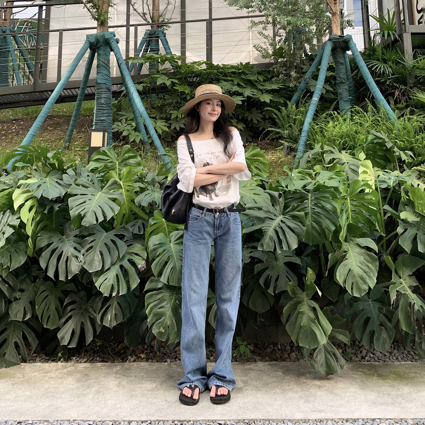 Women's Low Waist Washed Narrow Straight Cigarette Jeans