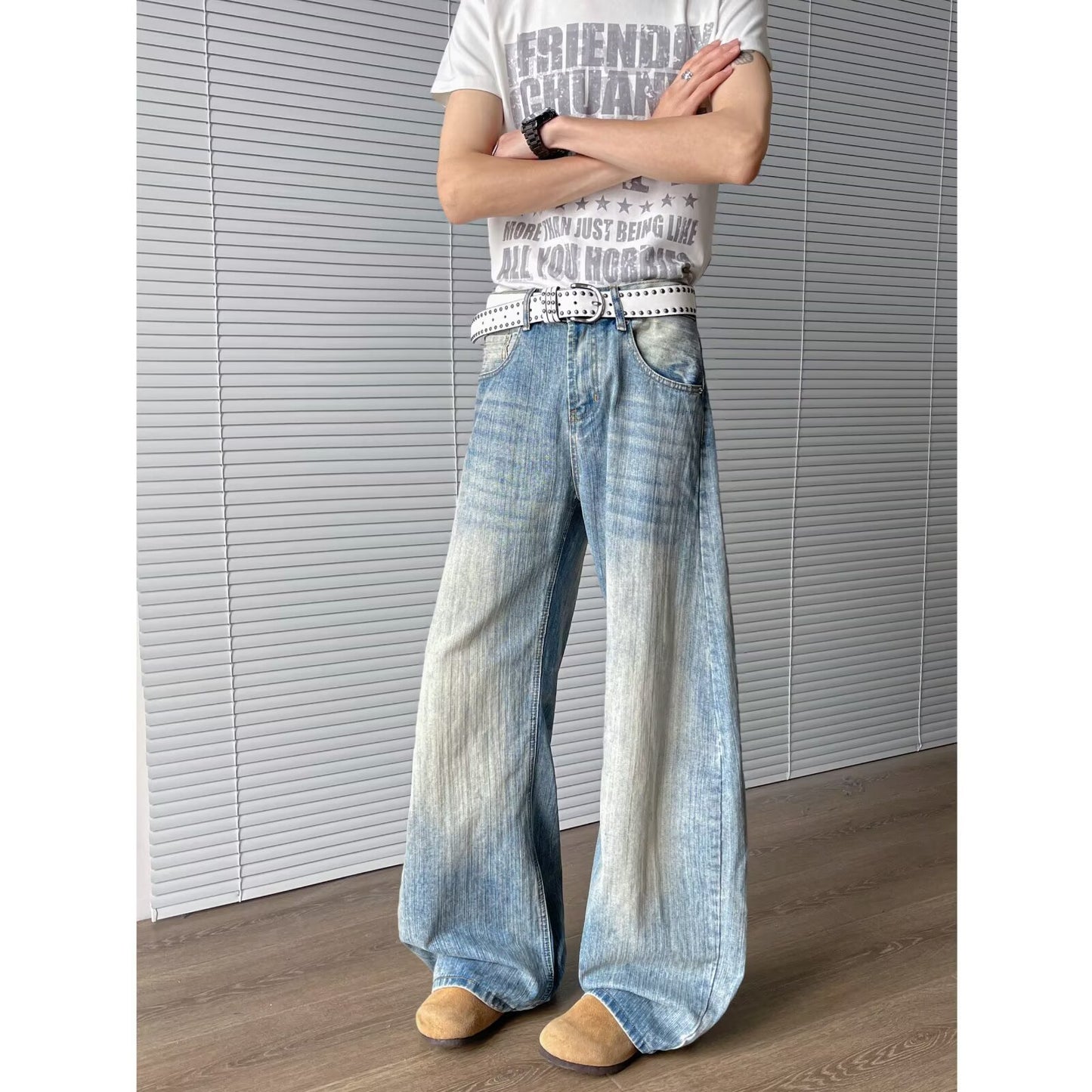 Bent Knife Cowboy Men's and Women's Versatile Retro Washed Loose Casual Pants