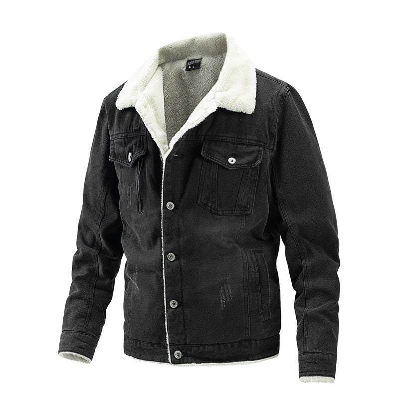 Premium Men's Denim Jacket with Velvet Lining for Autumn and Winter