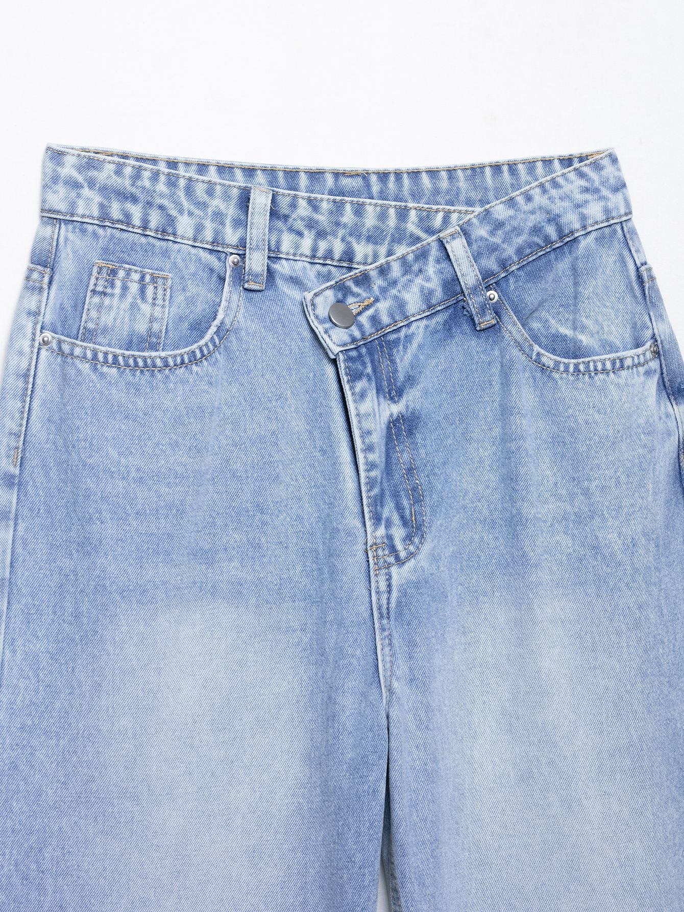 Women's Double Breasted Loose Casual Straight Leg Denim Pants