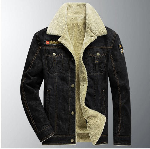 Men's Casual Loose Plush Denim Jacket - Thickened Cotton Shirt