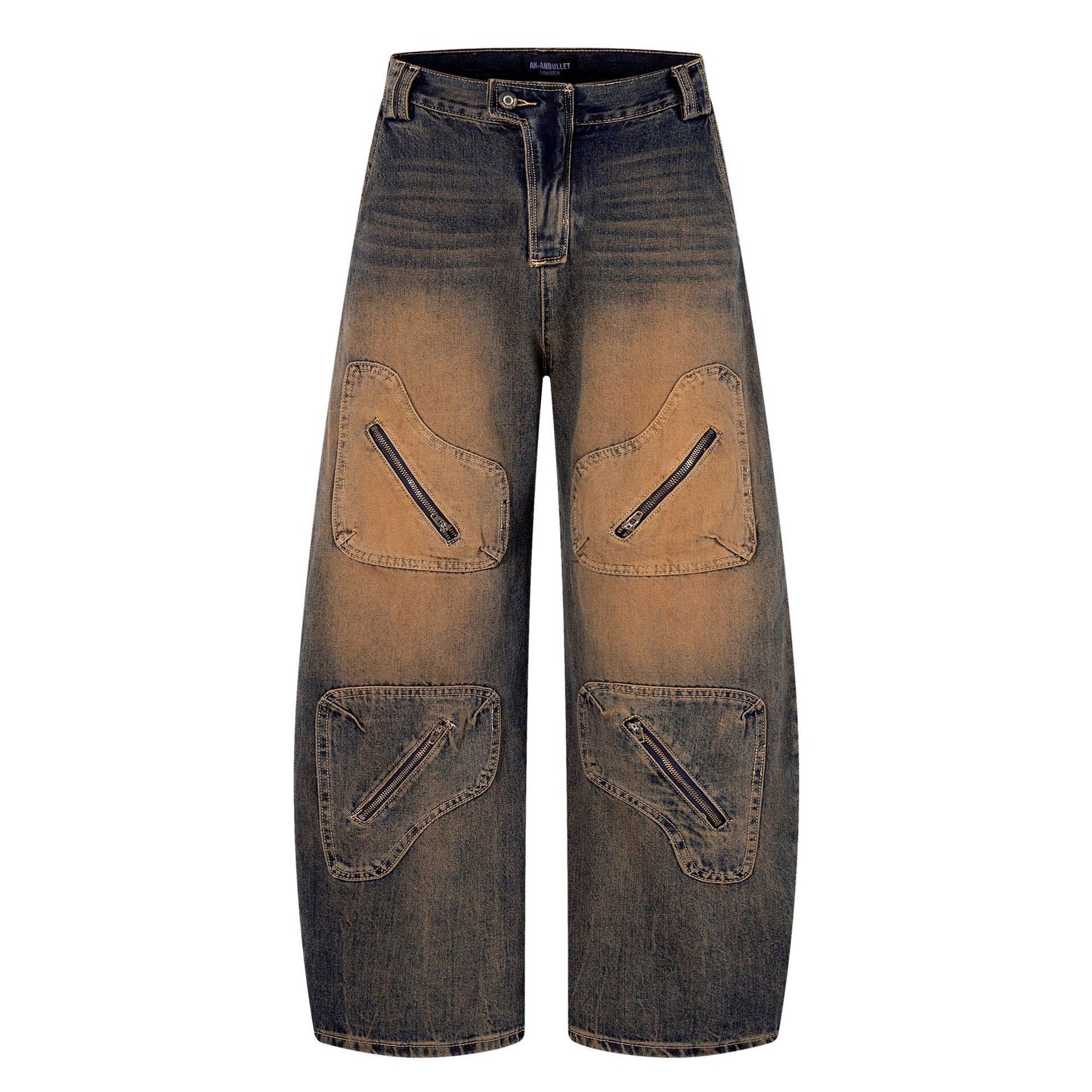 Rust Washed Denim Workwear Wide Leg Pants