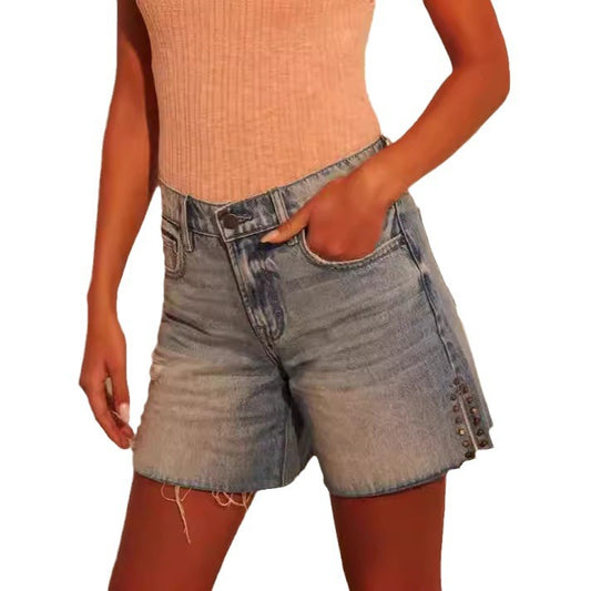 Loose side denim shorts