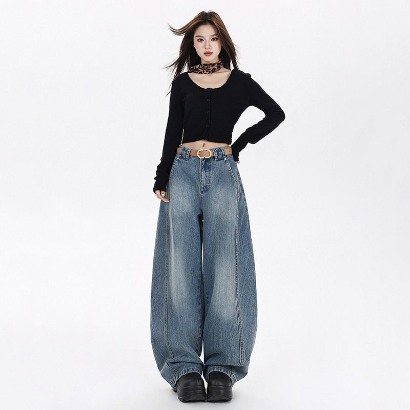 Silk Women's Loose Wide-Leg Jeans with Vintage Style