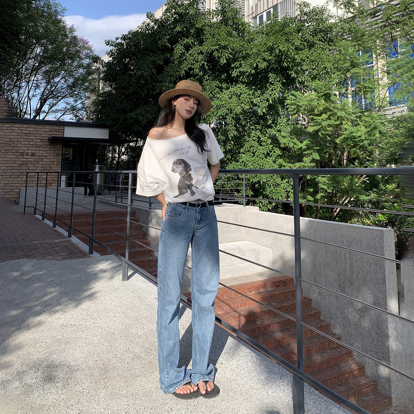 Women's Low Waist Washed Narrow Straight Cigarette Jeans