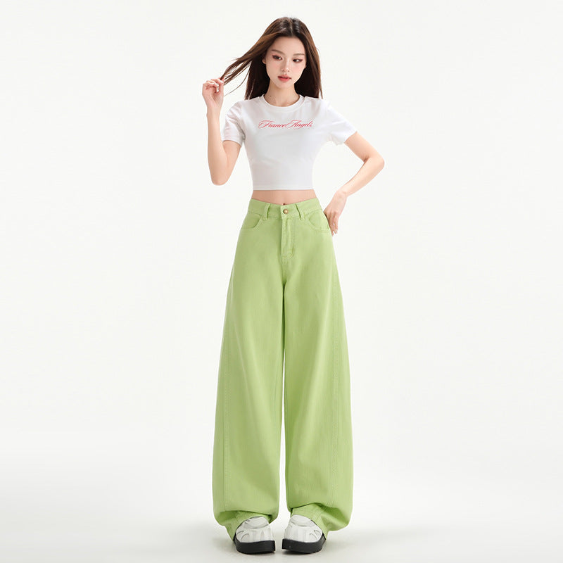 Vintage High-Waisted Wide-Leg Jeans for Women - Loose and Slimming Full-Length Straight Pants