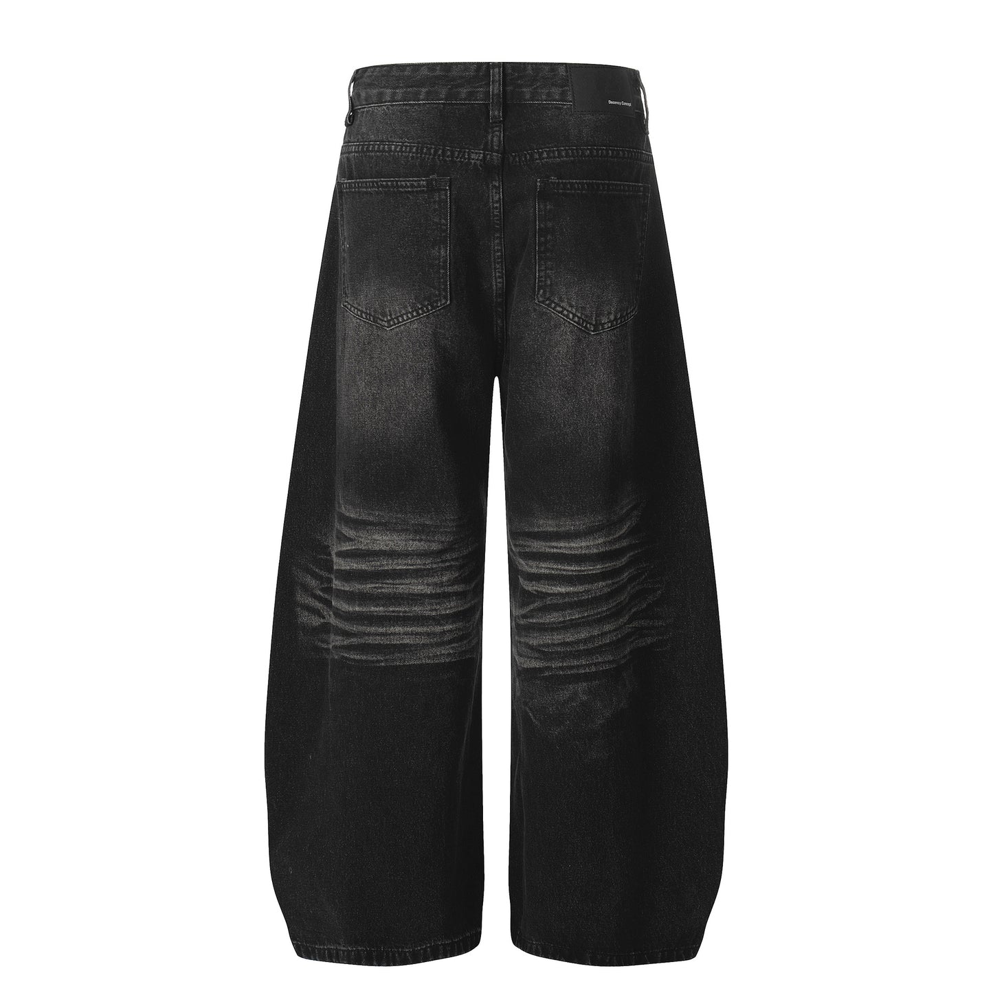 Style Washed Black Vintage Cat-Whisker Pattern Design Men's Loose Knife Cut Jeans