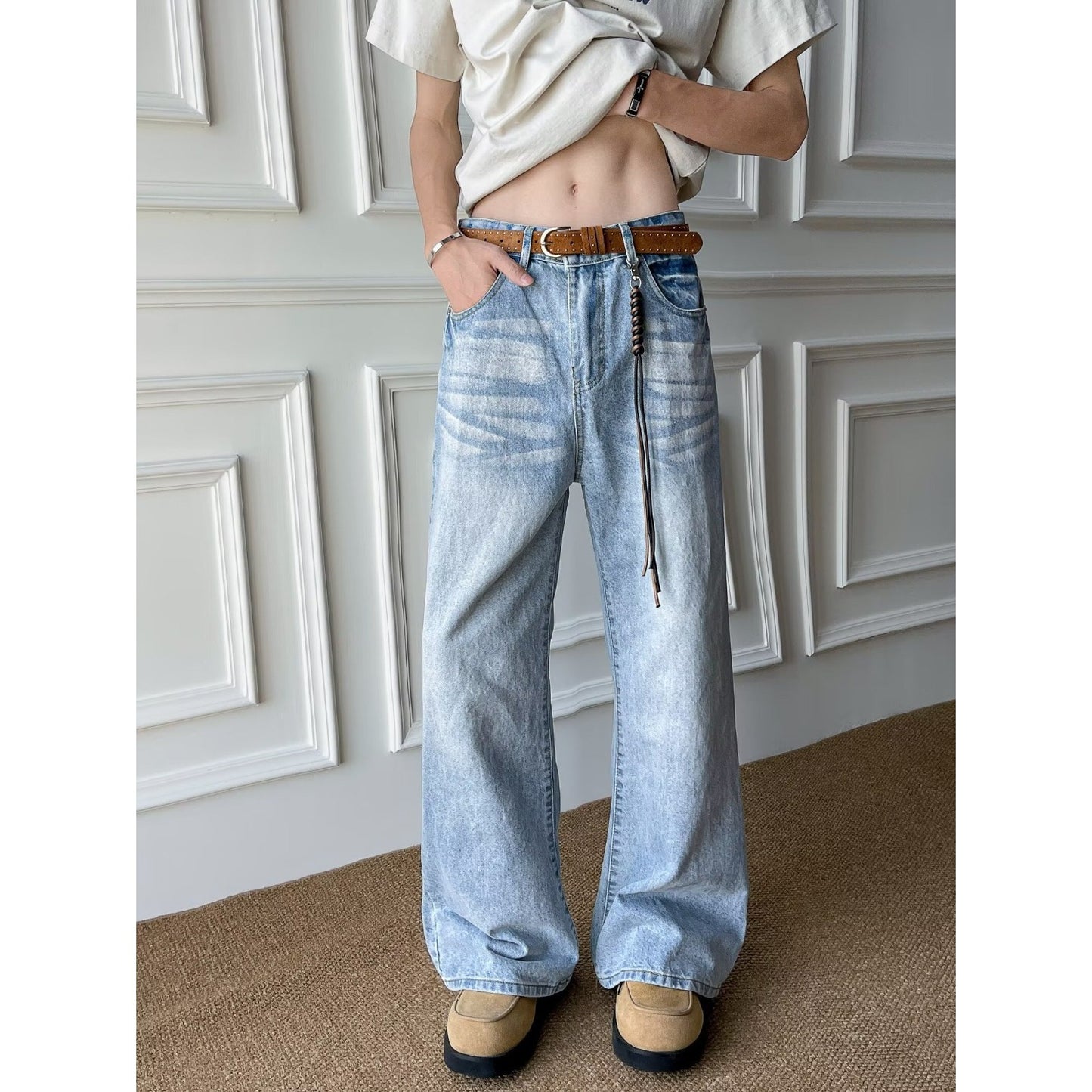 Men's Straight Leg Loose Slightly Flared Long Jeans
