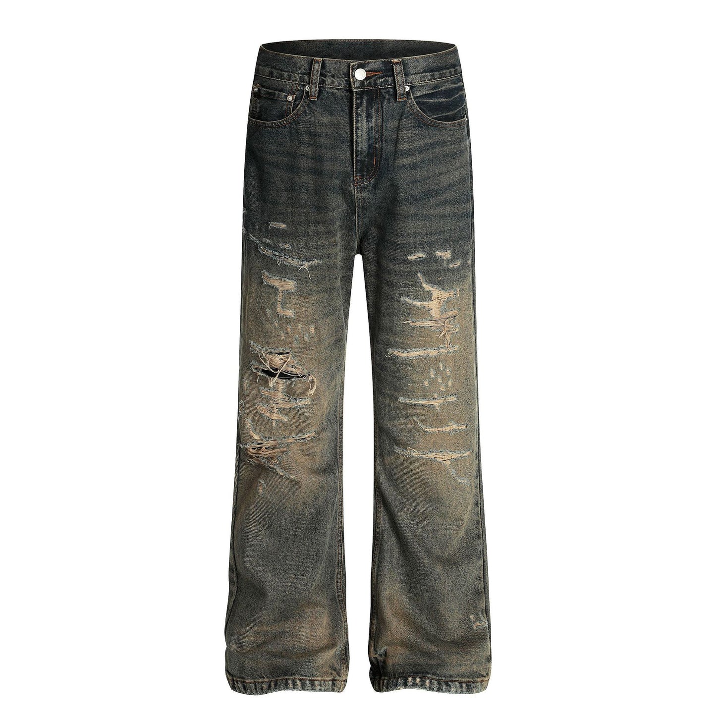 Personalized Retro Washed Dirty Dyed Denim Straight Leg Micro Flared Pants