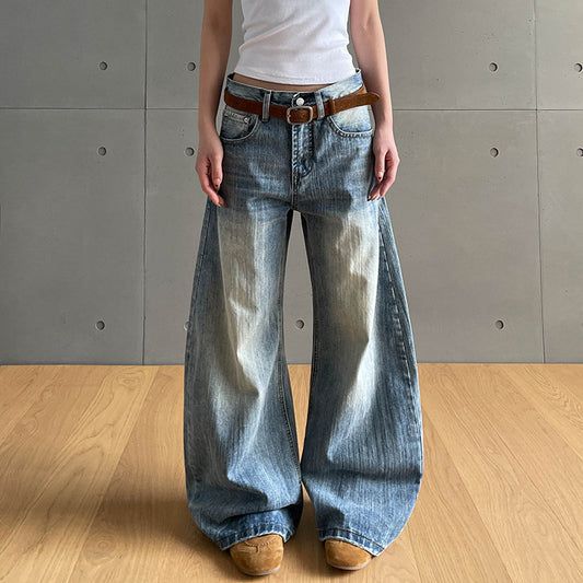 Bamboo Patterned Washed Light Blue Curved Knife Jeans