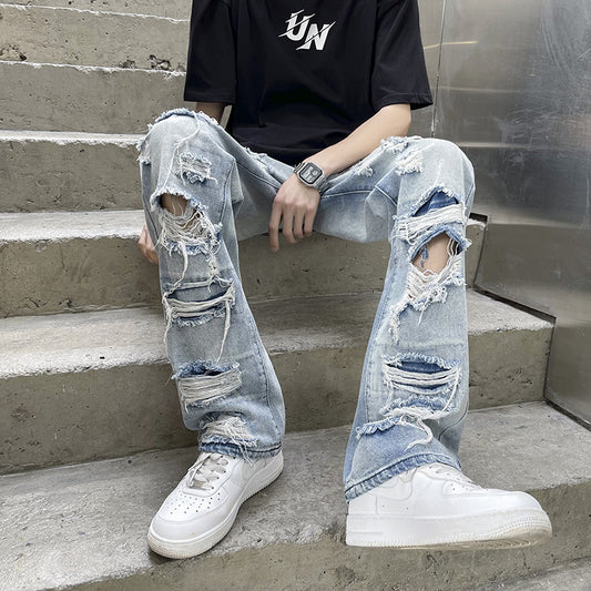 Premium Washed Ripped Denim Beggar Pants for Men and Women