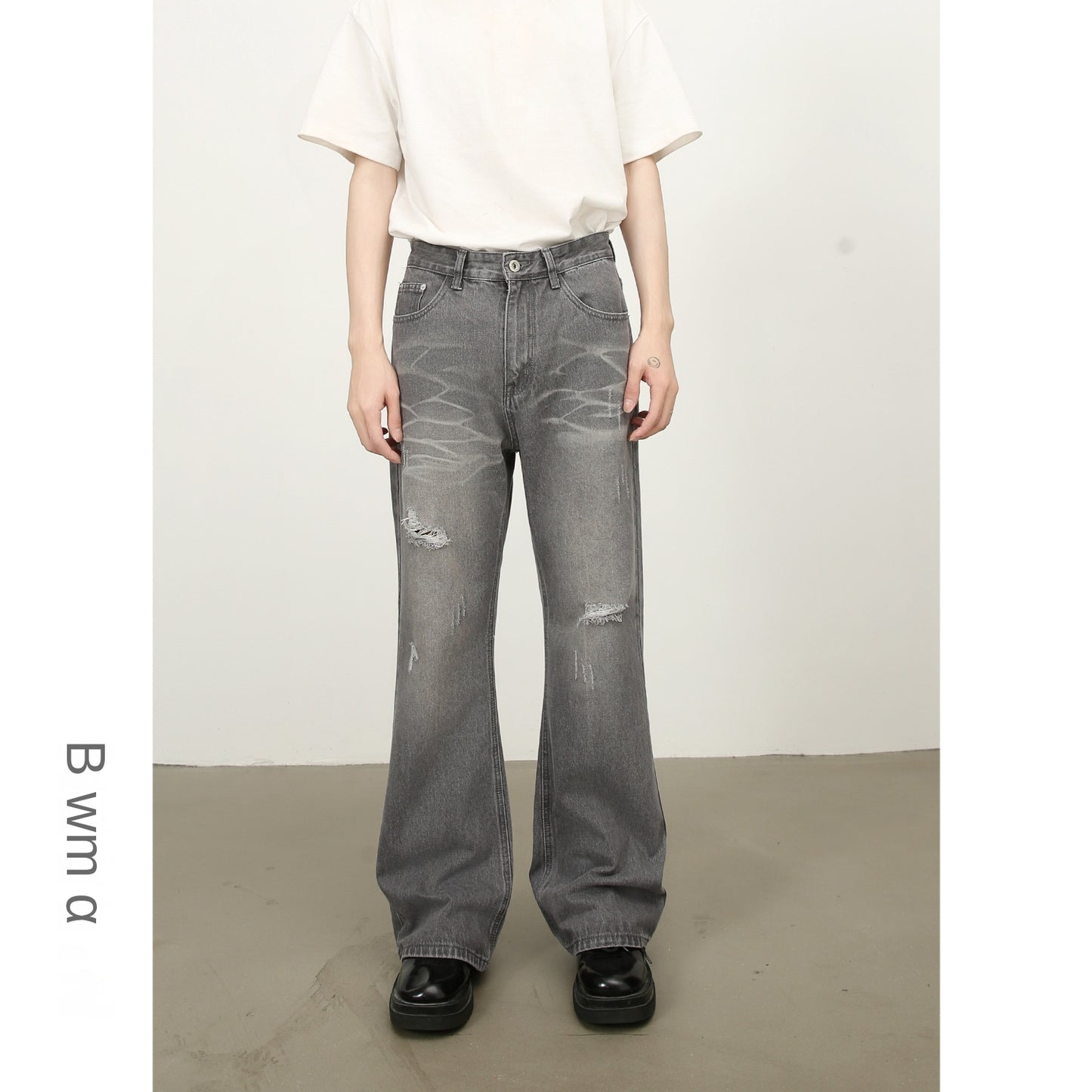 American High Street Washed Flared Hole Denim Trousers for Men