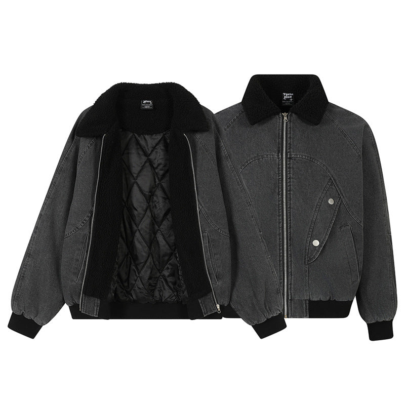 Retro Loose Lamb Velvet Denim Work Jacket for Men