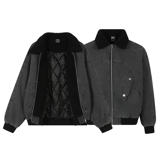 Retro Loose Lamb Velvet Denim Work Jacket for Men