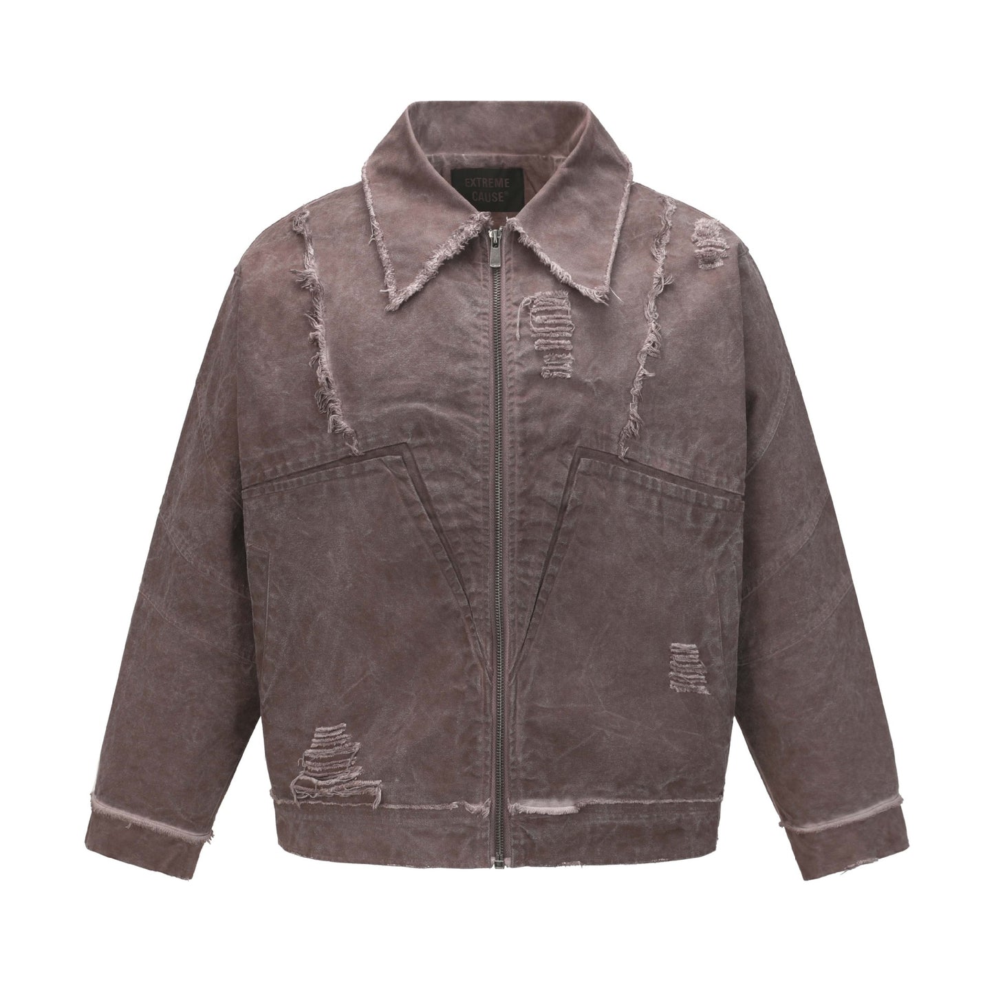 Retro Washed Distressed Patchwork Whisker Collar Denim Jacket - Unisex Casual Outerwear