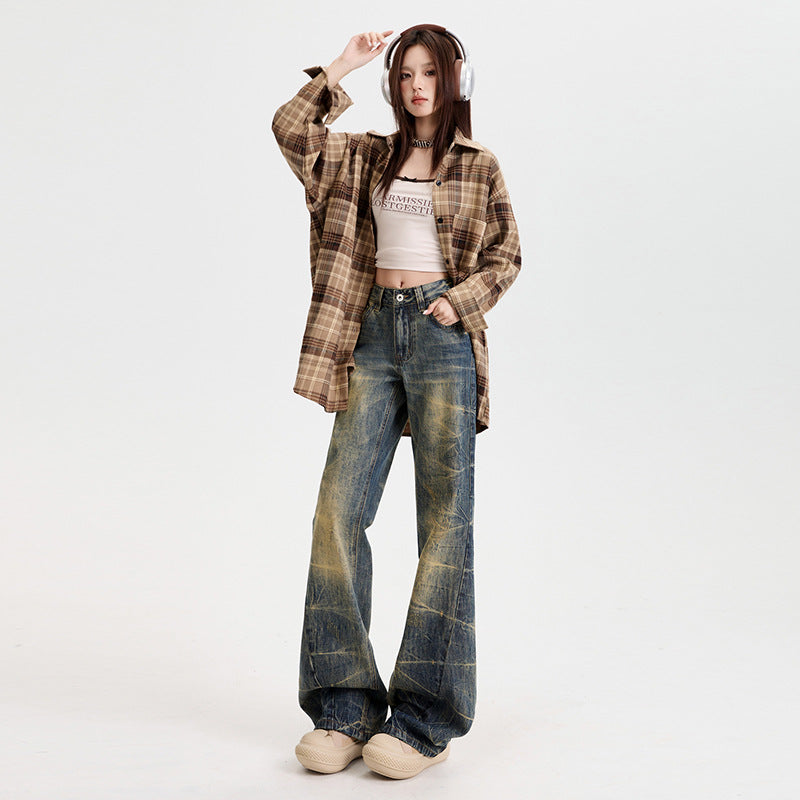 Women's Flared Jeans Low Waist Heavy Work Design Embroidered Trumpet Pants