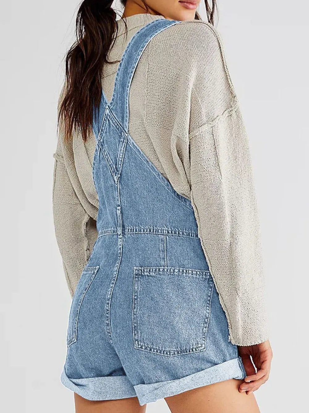 Premium Pocketed Square Neck Wide Strap Denim Overalls