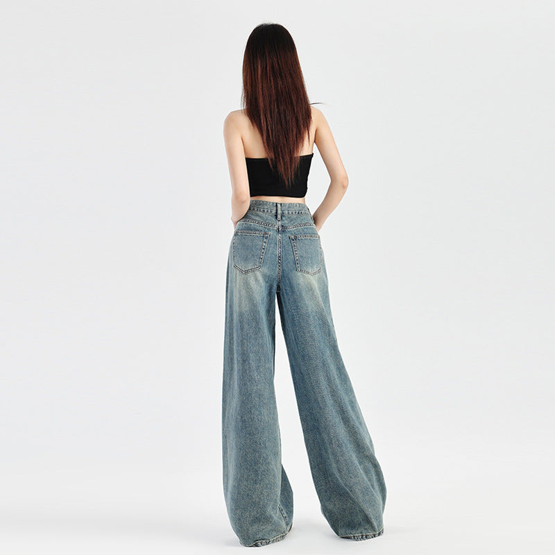 Women's Denim Pants - Straight Loose Drape Floor-Length Wide-Leg Pants