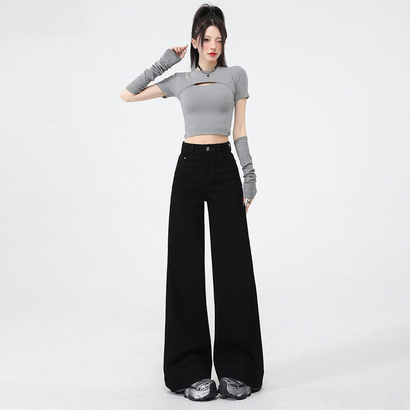 Wide-Leg Denim Pants for Women - High-Waisted Loose Straight Leg Trousers