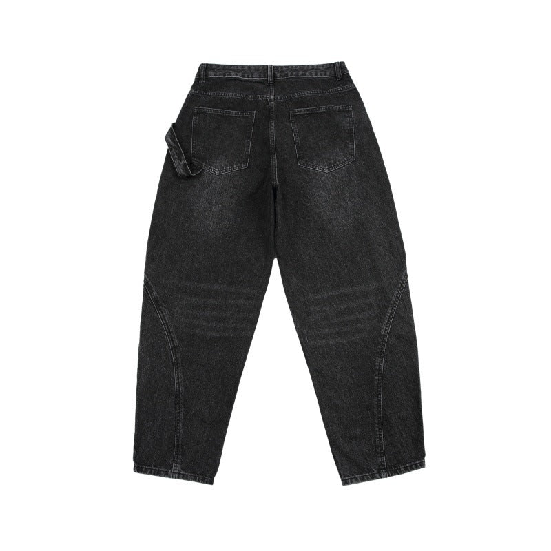 Men's Slant Placket Knife Jeans - Loose Straight Leg Pants