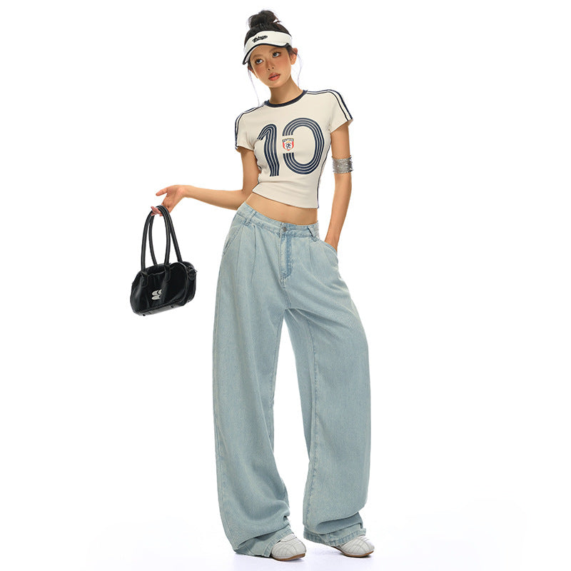 Women's Black Denim Pants - Thin Straight Leg Slimming Silk Cool Wide Leg Pants