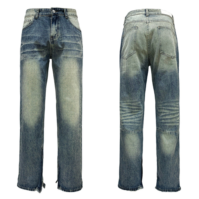 Retro Washed Tie-Dye Straight Blue Jeans - Trendy Unisex Design
