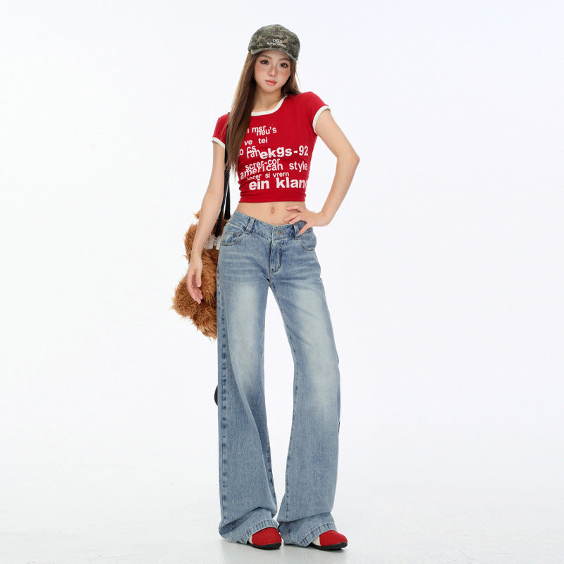 Retro Loose Straight Jeans for Women - Slimming Low Waist Wide Leg Pants