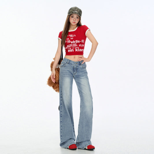 Retro Loose Straight Jeans for Women - Slimming Low Waist Wide Leg Pants