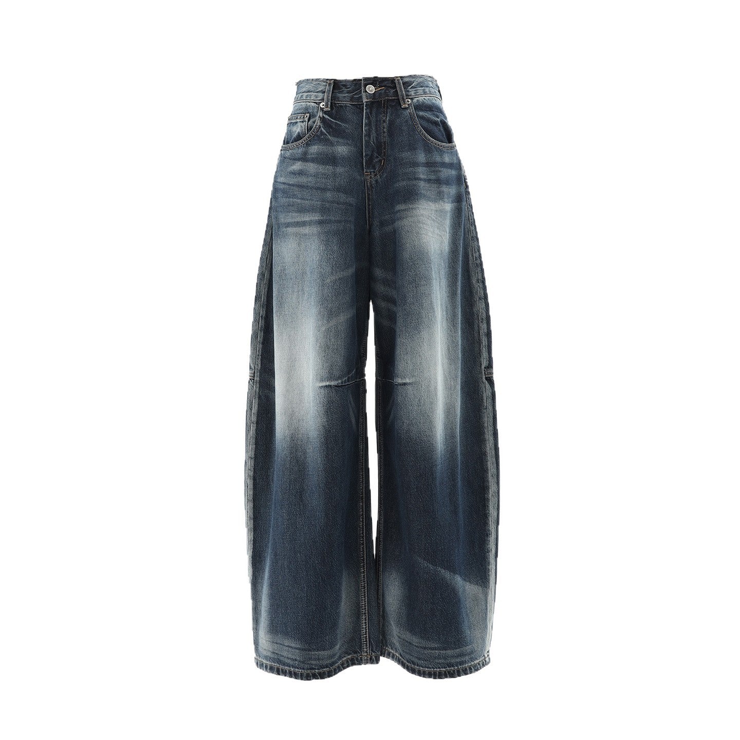 Women's Wide-Leg Jeans - Washed Blue Pear-Shaped Slant Pants