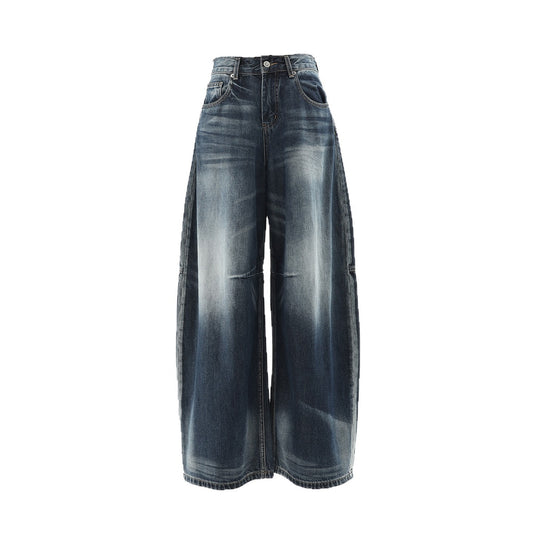 Women's Wide-Leg Jeans - Washed Blue Pear-Shaped Slant Pants