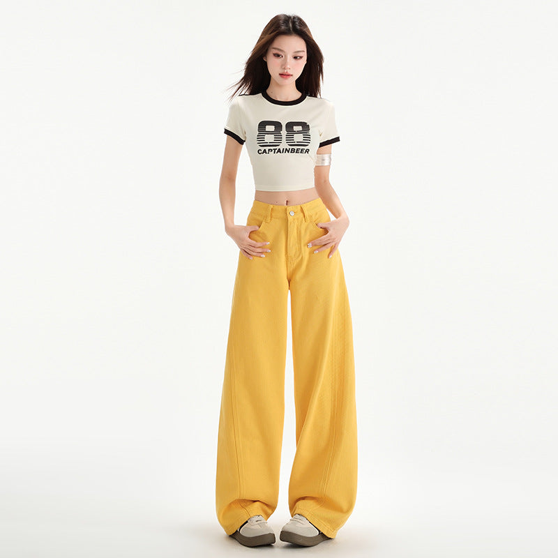 Vintage High-Waisted Wide-Leg Jeans for Women - Loose and Slimming Full-Length Straight Pants
