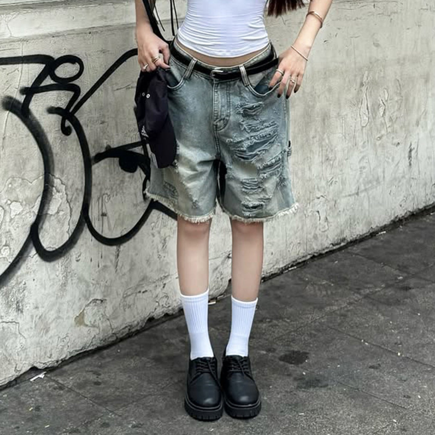 High Street Hot Girl Five Quarter Denim Shorts