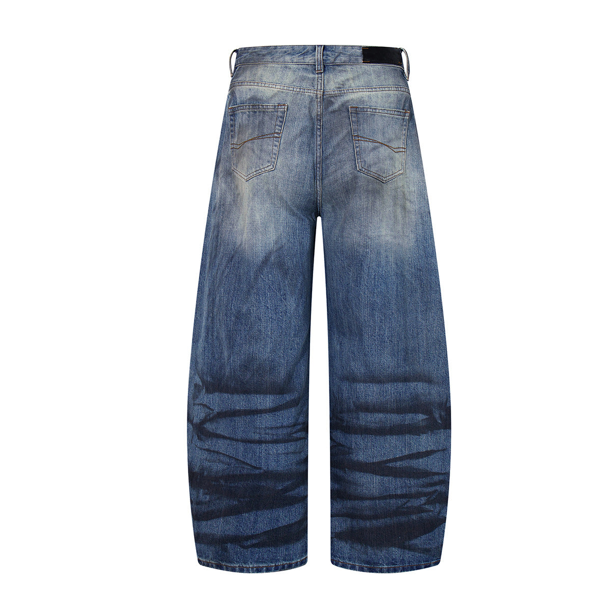 Wash Dirty Dyed Denim Curved Knife Wide Leg Pants