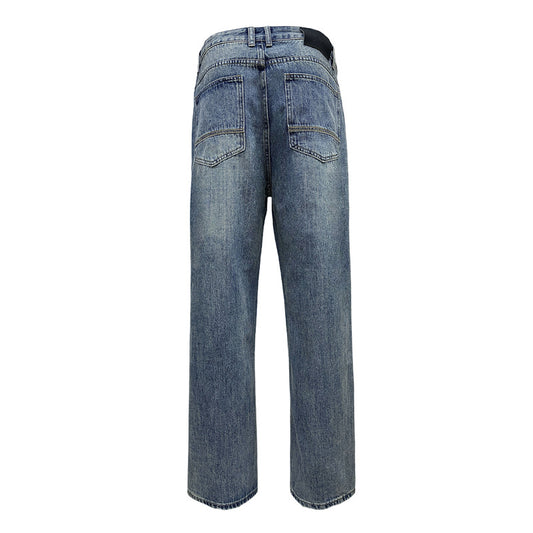 Street Style Washed Blue Wide-leg Straight Jeans for Men and Women