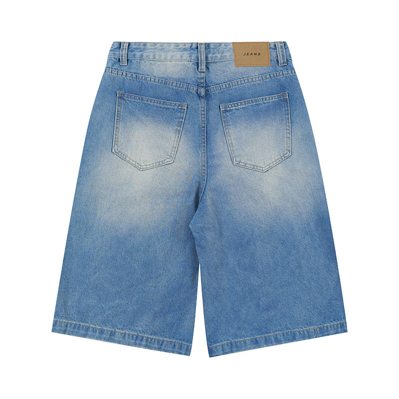Premium Washed and Worn Flight Button Open Denim Shorts