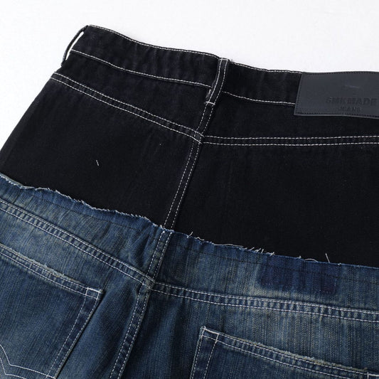 Street Style High-Street Unique Design Patchwork Denim Long Pants