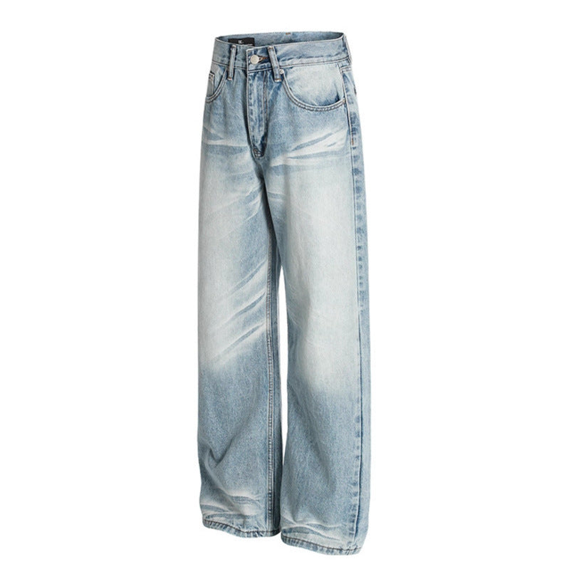 Premium Used Washed Scratched and Ground White Straight Leg Jeans