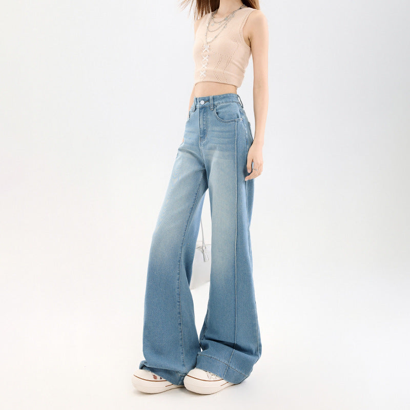 Light Blue High-Waisted Flared Jeans for Women, Petite Fit