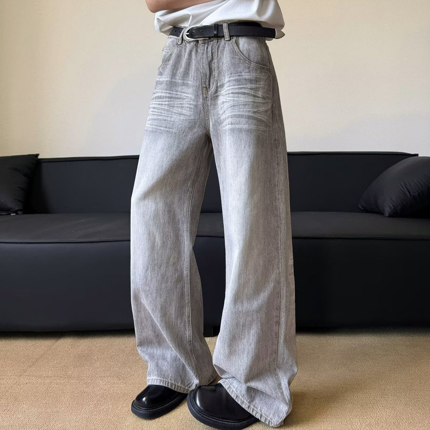 Loose Slimming Straight Leg Pants with Wide Legs