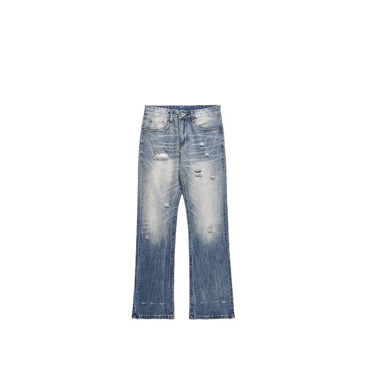 Streetwear Distressed Washed Ripped Flared Jeans for Men