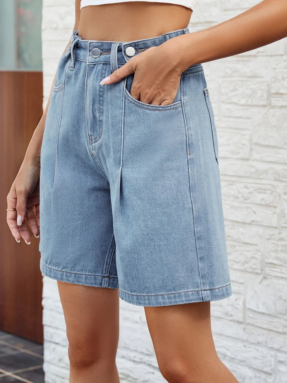 Premium High Waist Denim Shorts with Pockets