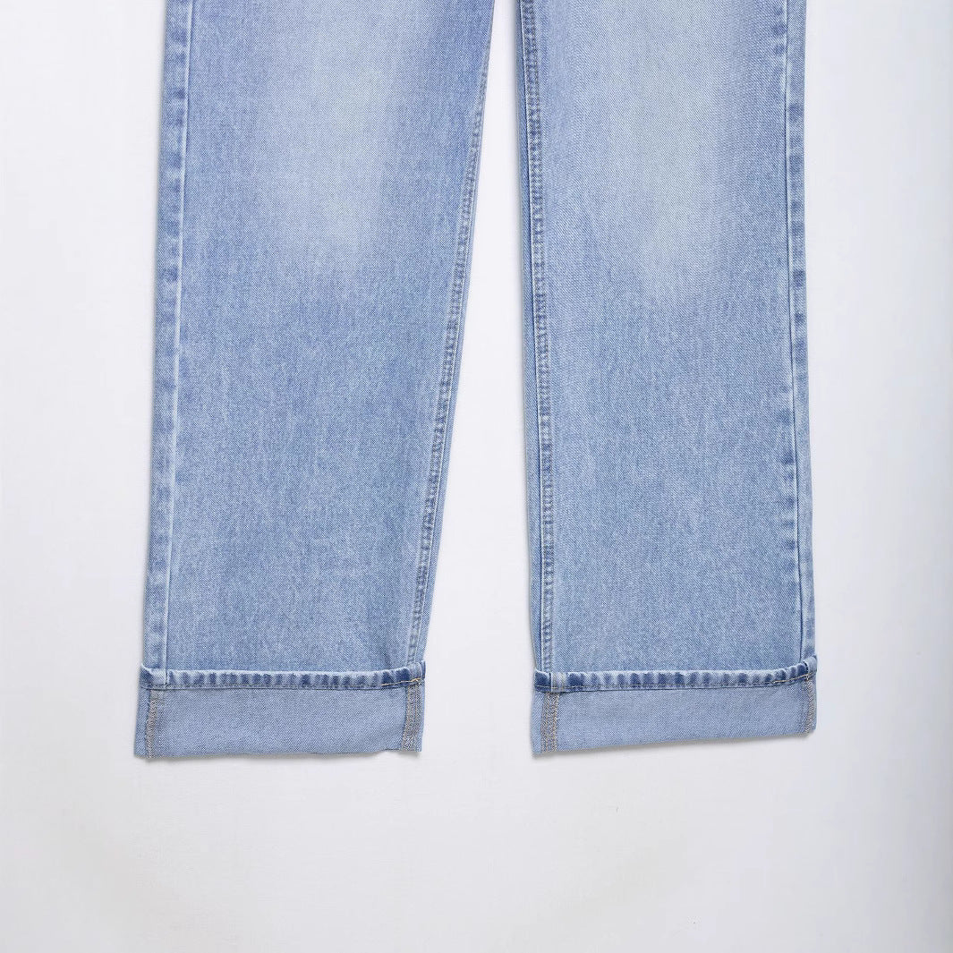 Women's Double Breasted Loose Casual Straight Leg Denim Pants
