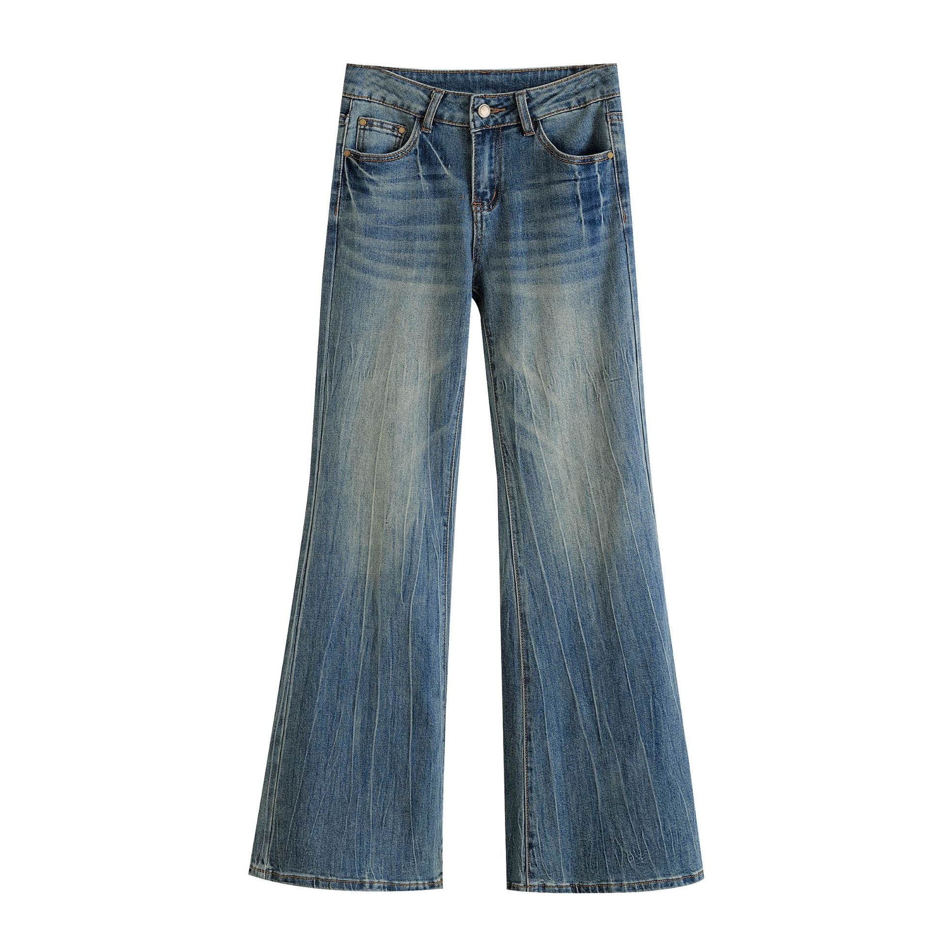 Mid Low Waist Floor Length Flared Pants Jeans