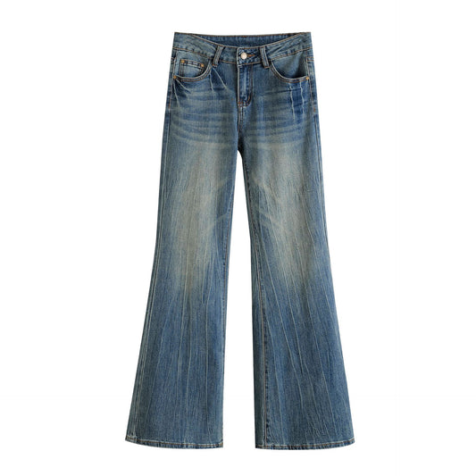 Mid Low Waist Floor Length Flared Pants Jeans
