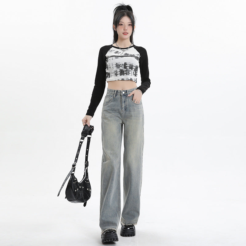 Wide Leg Jeans for Women - High Waist Loose Slimming Frayed Hem Pants