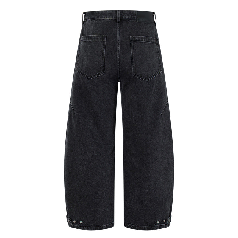 Retro Washed Deconstructed Knife-Edge Denim Pants - Unisex Black Wide Leg Pants